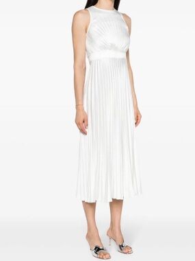 Sandro White Pleated Sleeveless Midi Dress